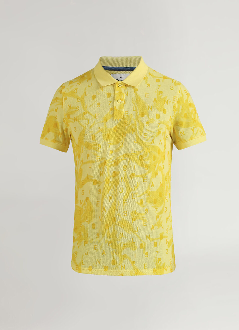 Yellow Typographic Print Pique Short Sleeve Polo, , large image number 6