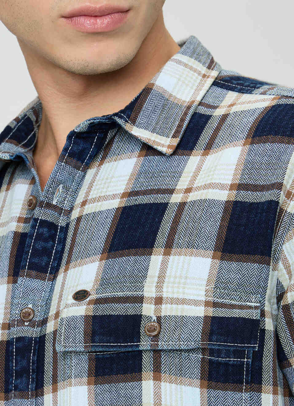 Men Indigo Blue Checked Shirt, , large image number 6