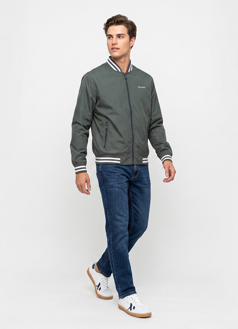 Men Green Solid Baseball Collar Long Sleeve Jacket, , large image number 5