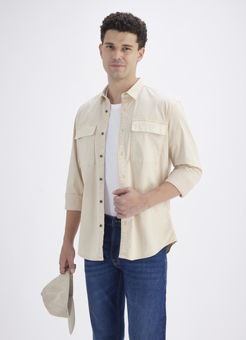 Men Beige Double Cargo Pocket Full Sleeve Shirt