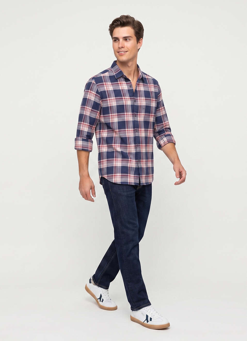 Men Blue Checked Brushed Long Sleeve Shirt, , large image number 5