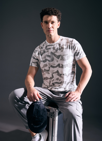 Men Ecru Abstract Print Short Sleeve Stretch T-shirt