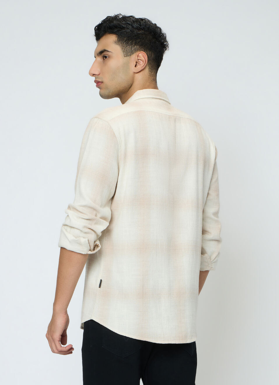 Men Off White Checked Shirt, , large image number 2