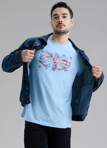Men Blue Printed Slim Fit Short Sleeve T-shirt