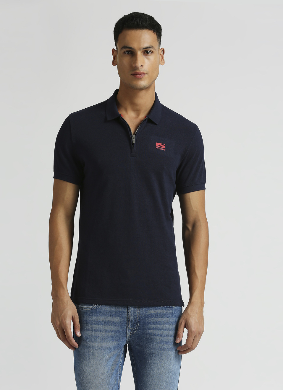 Navy Solid Short Sleeve Polo, , large image number 0
