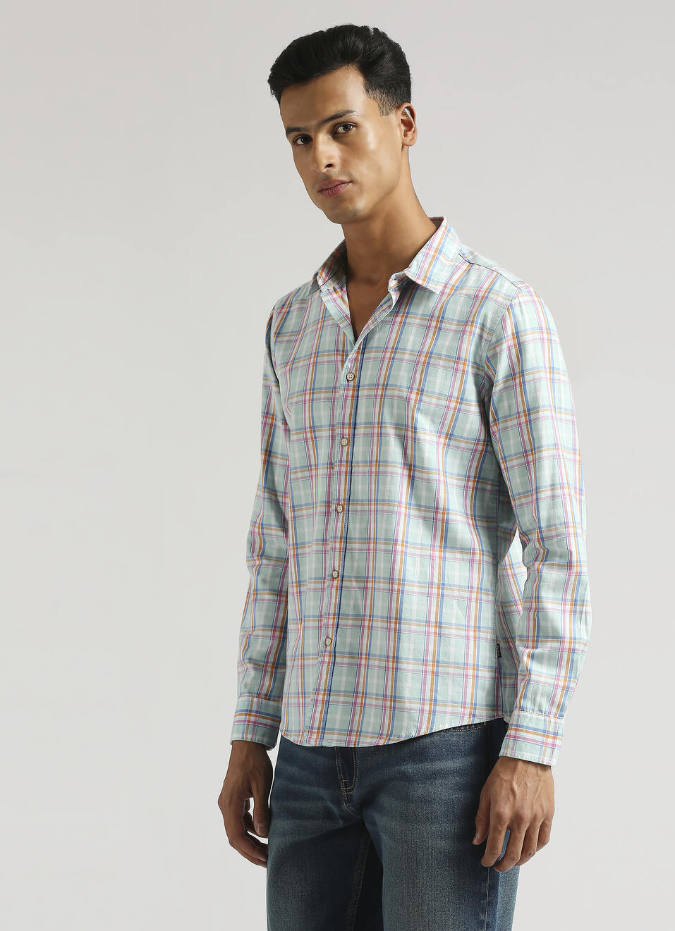 Sea Green Checks Long Sleeve Shirt, , large image number 3