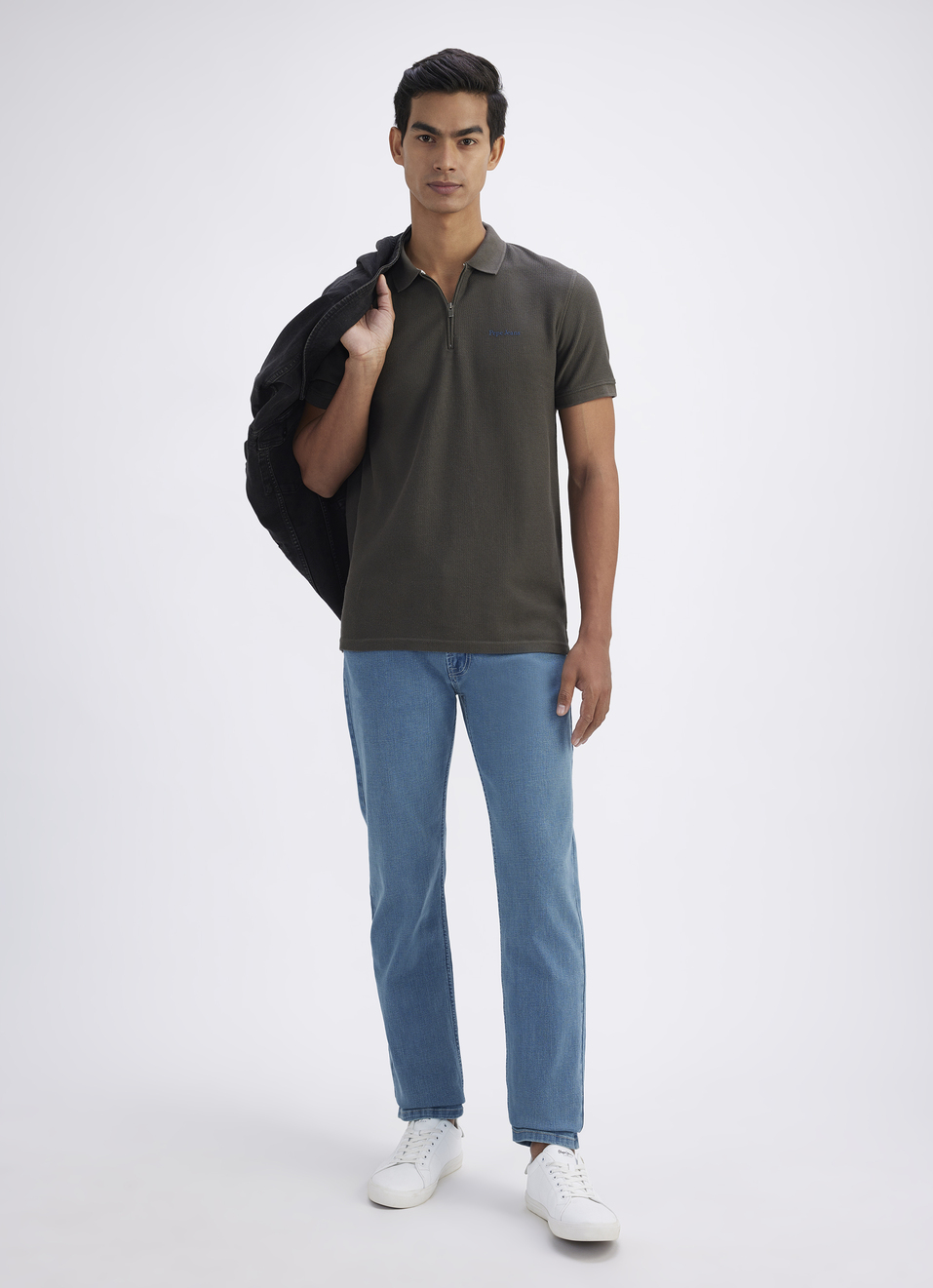 Men Olive Short Sleeve Zipper Polo, , large image number 5