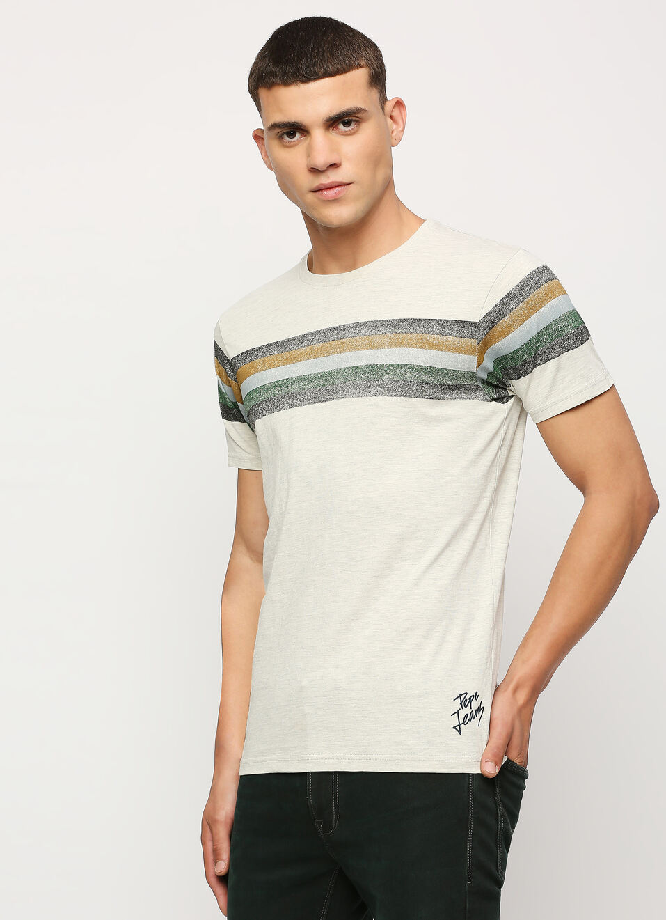 White Striped Short Sleeve T-shirt, , large image number 3