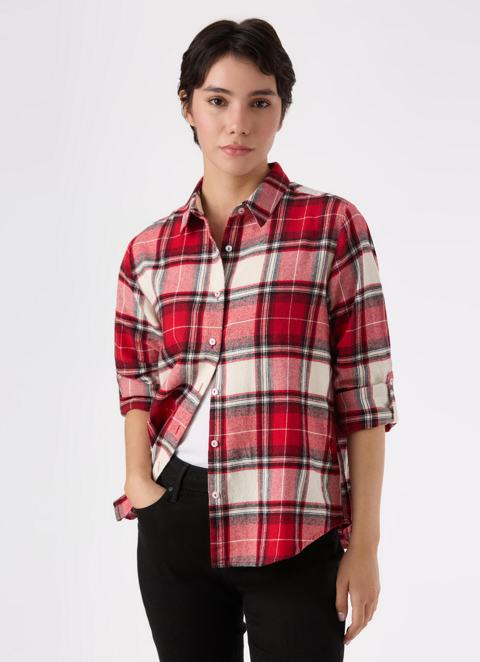 Women Red Checke Full Sleeve Regular Fit Shirt, , large image number 0