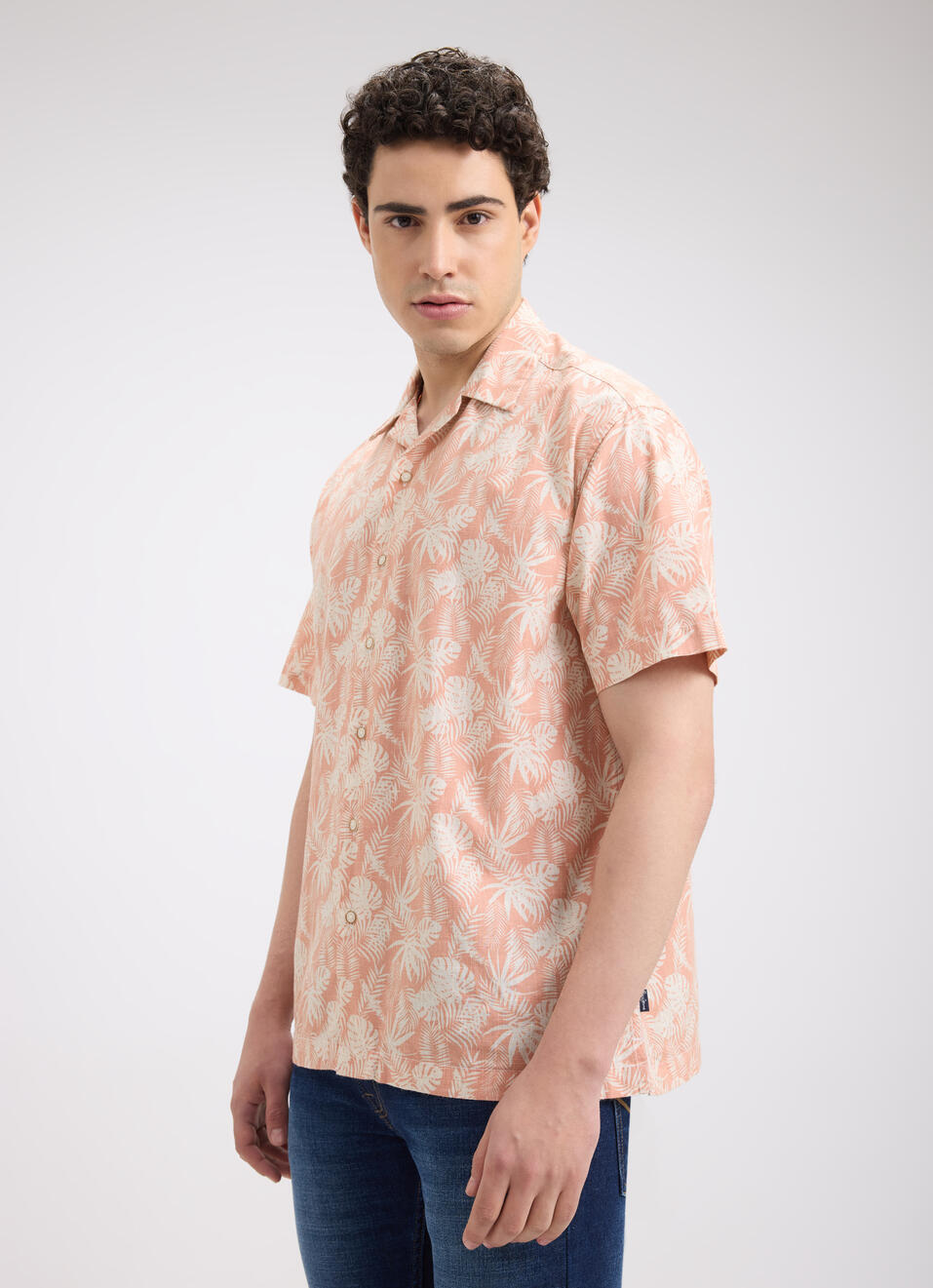 Men Orange Resort Collar Short Sleeve Shirt, , large image number 3