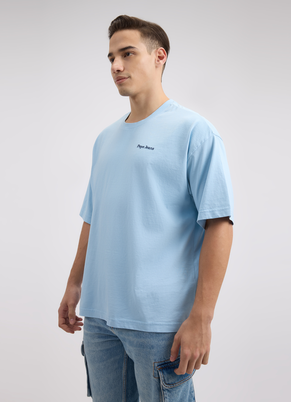 Men Blue Back Print Short Sleeve Oversized T-shirt, , large image number 3