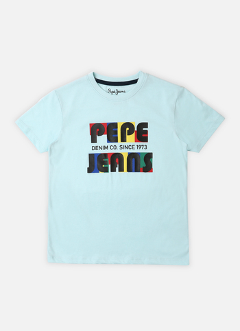 Boys Sea Blue Brand Print Short Sleeve T-shirt