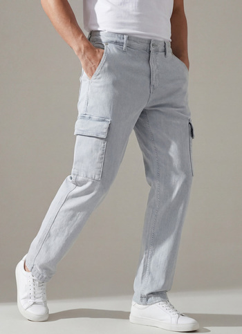 Men Blue Mid Rise Straight Cargo Jeans