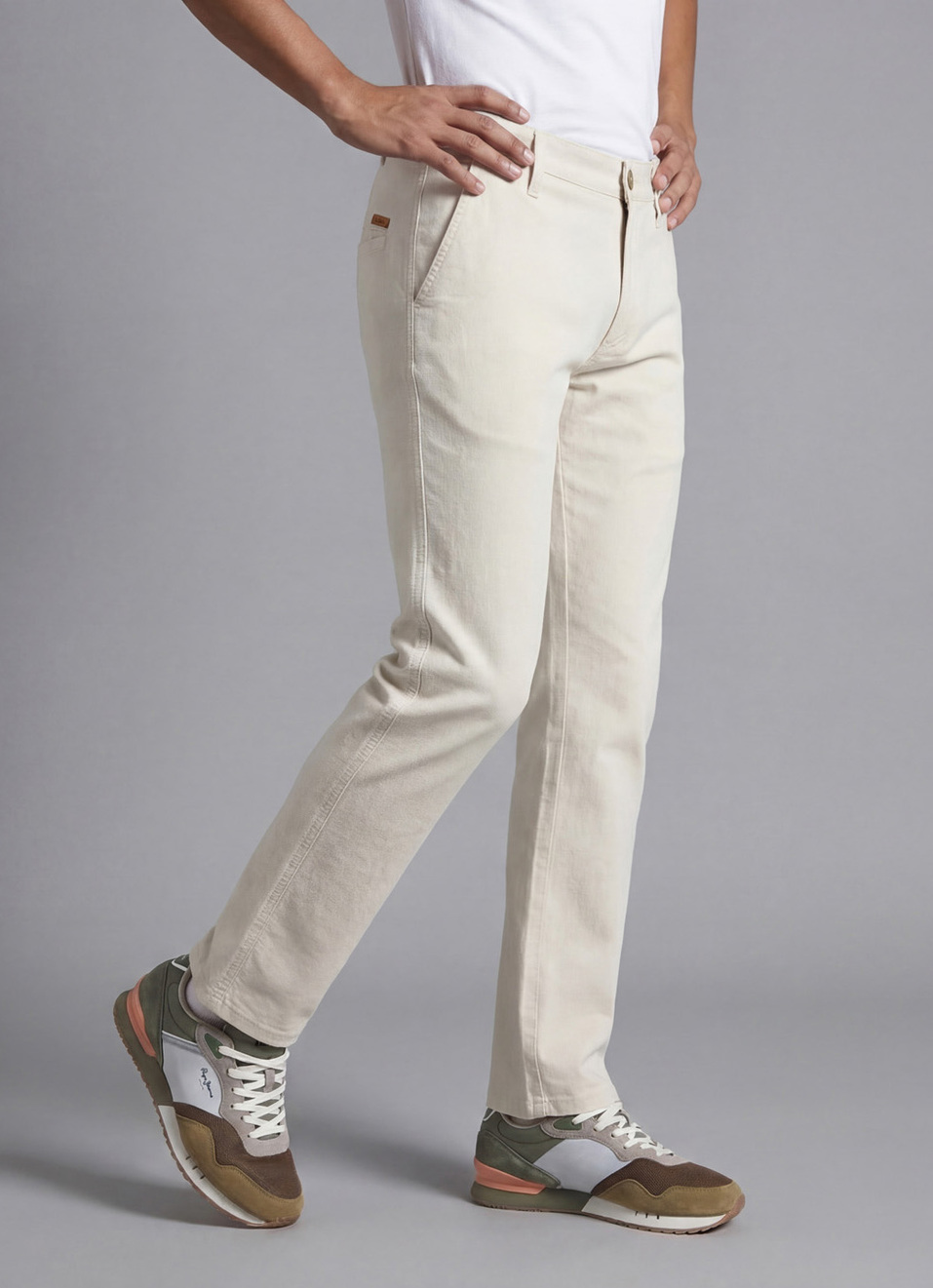Men Ecru Mid Rise Chinos, , large image number 0