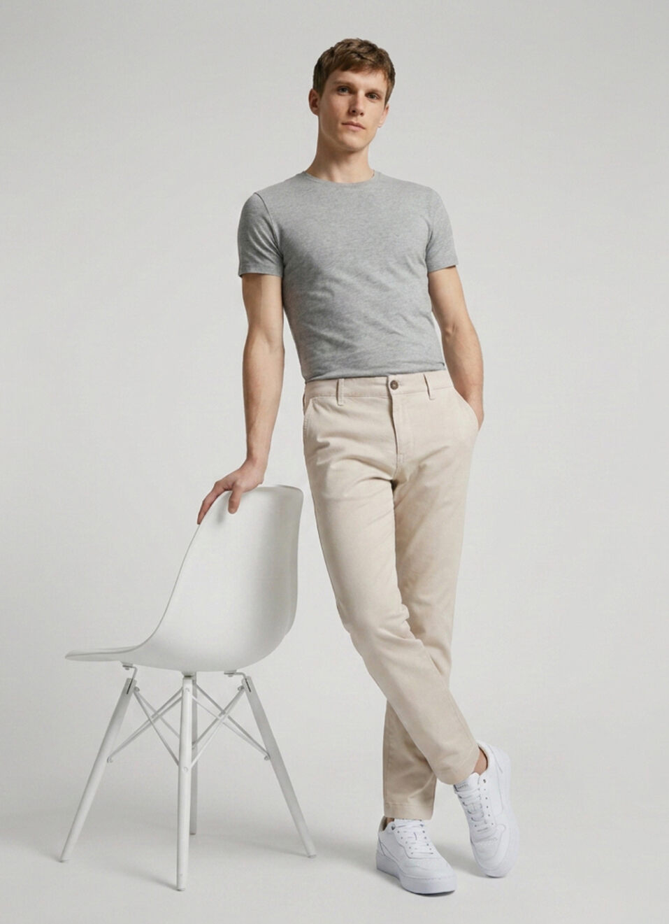 Men Ecru Straight Chinos, , large image number 1