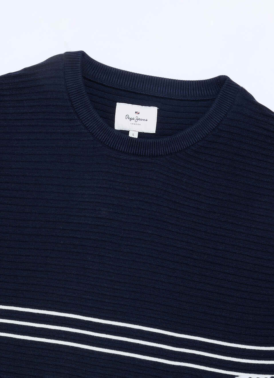 Men Blue Striped Full Sleeve Flat Knit Sweater, , large image number 6