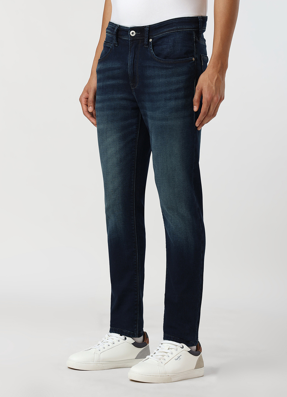 Men Dark Blue Mid Rise Slim Fit Gymindigo Jeans, , large image number 5