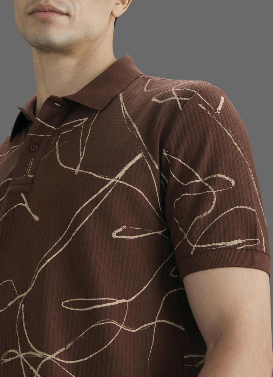 Men Brown Printed Polo Collar T-shirt, , large image number 1