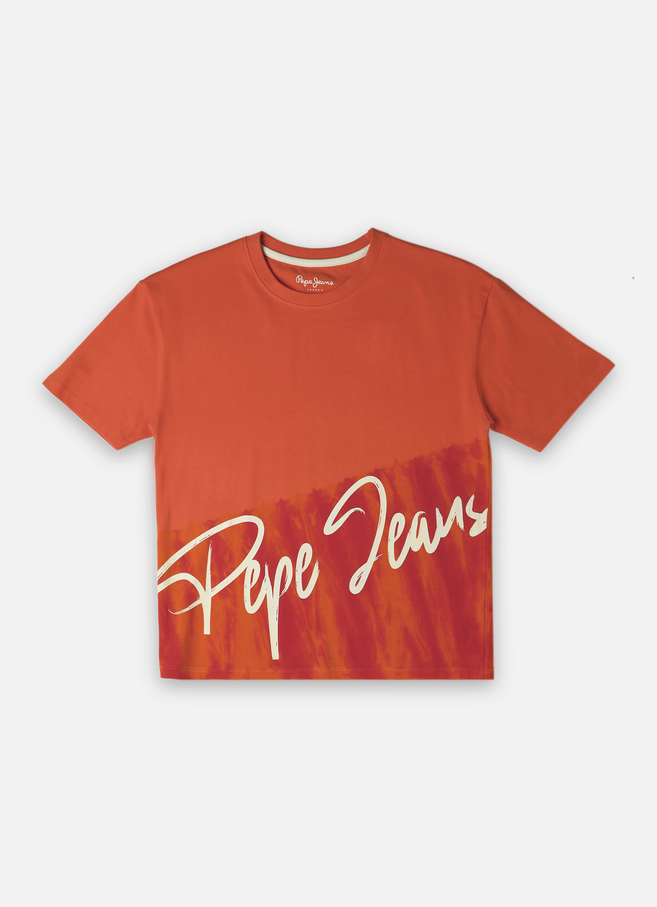 Boys Peach Dip Dye Brand Print Short Sleeve T-shirt, , large image number 0