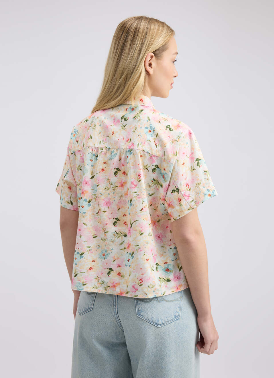 Women Beige Floral Print Short Sleeve Shirt, , large image number 2