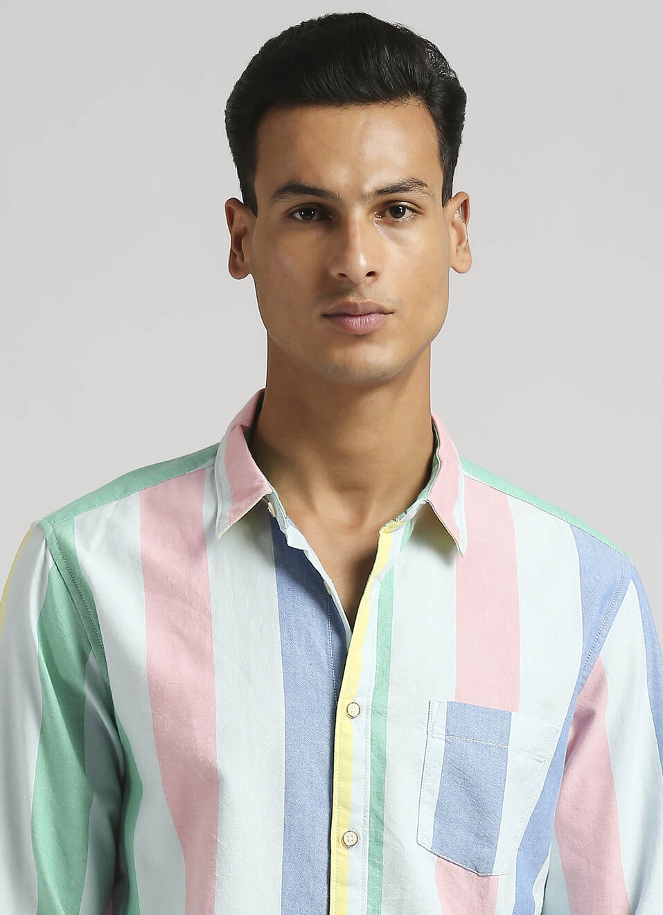 White Broad Stripes Yarn Dyed Long Sleeve Shirt, , large image number 4