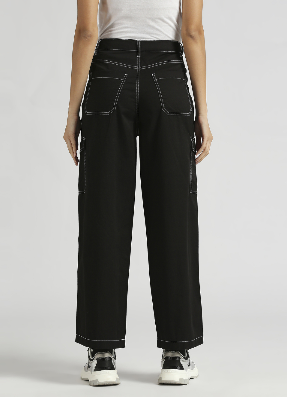 Jet Black High Waist Loose Fit Pants, , large image number 2