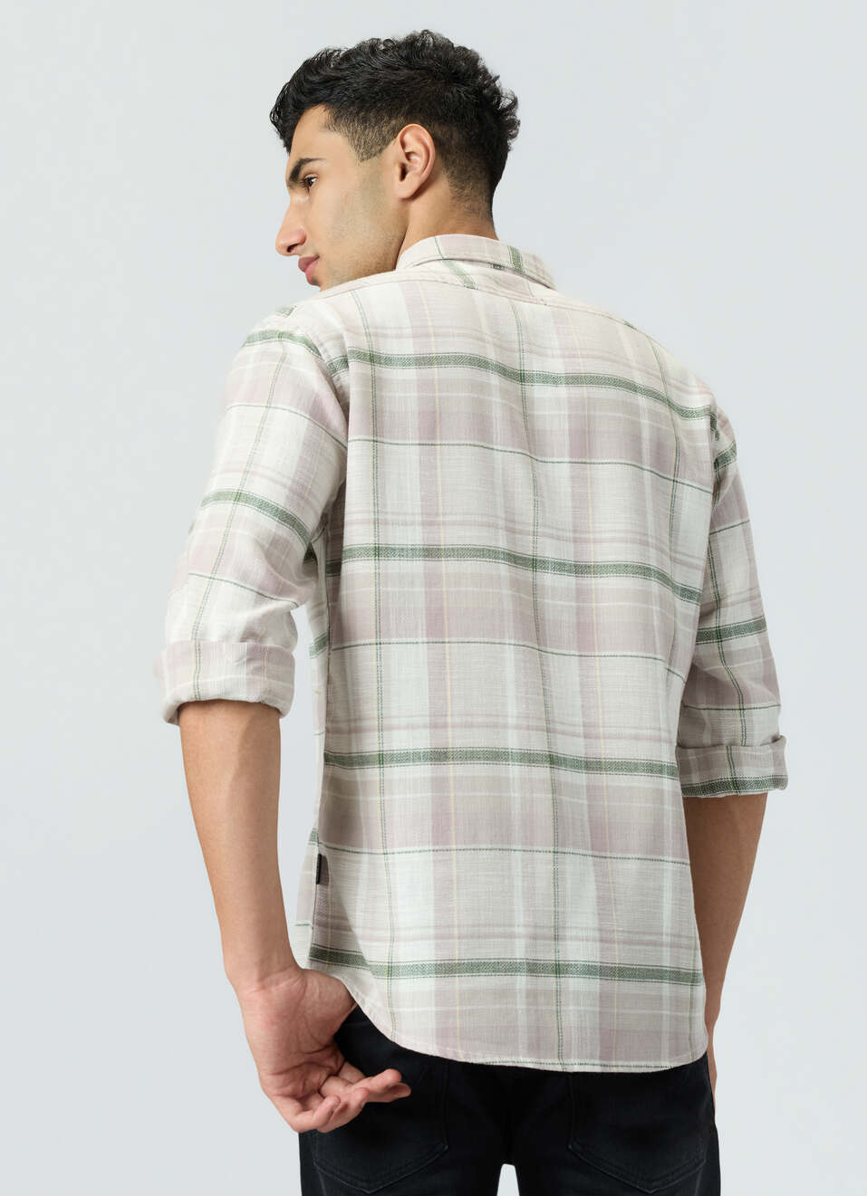 Men Olive Green Checked Shirt, , large image number 2