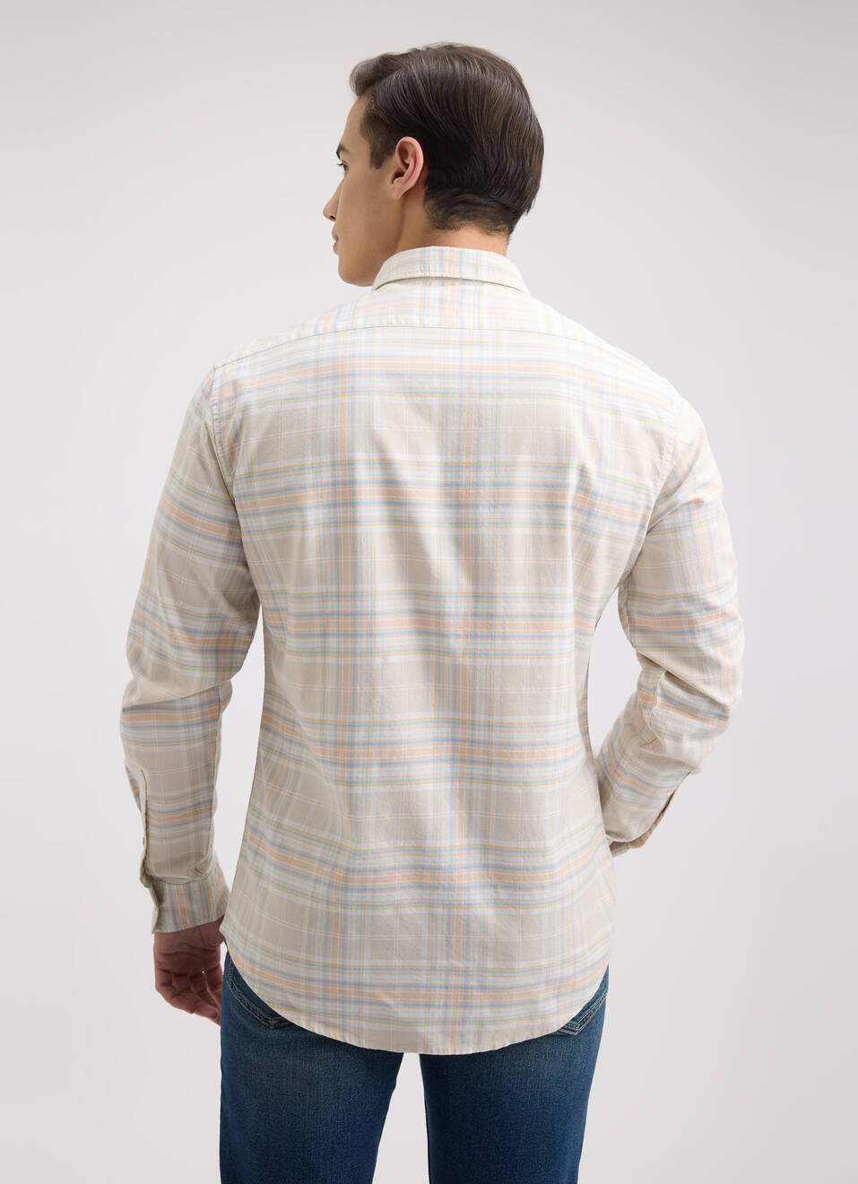 Men Beige Oxford Check Full Sleeve Shirt, , large image number 2