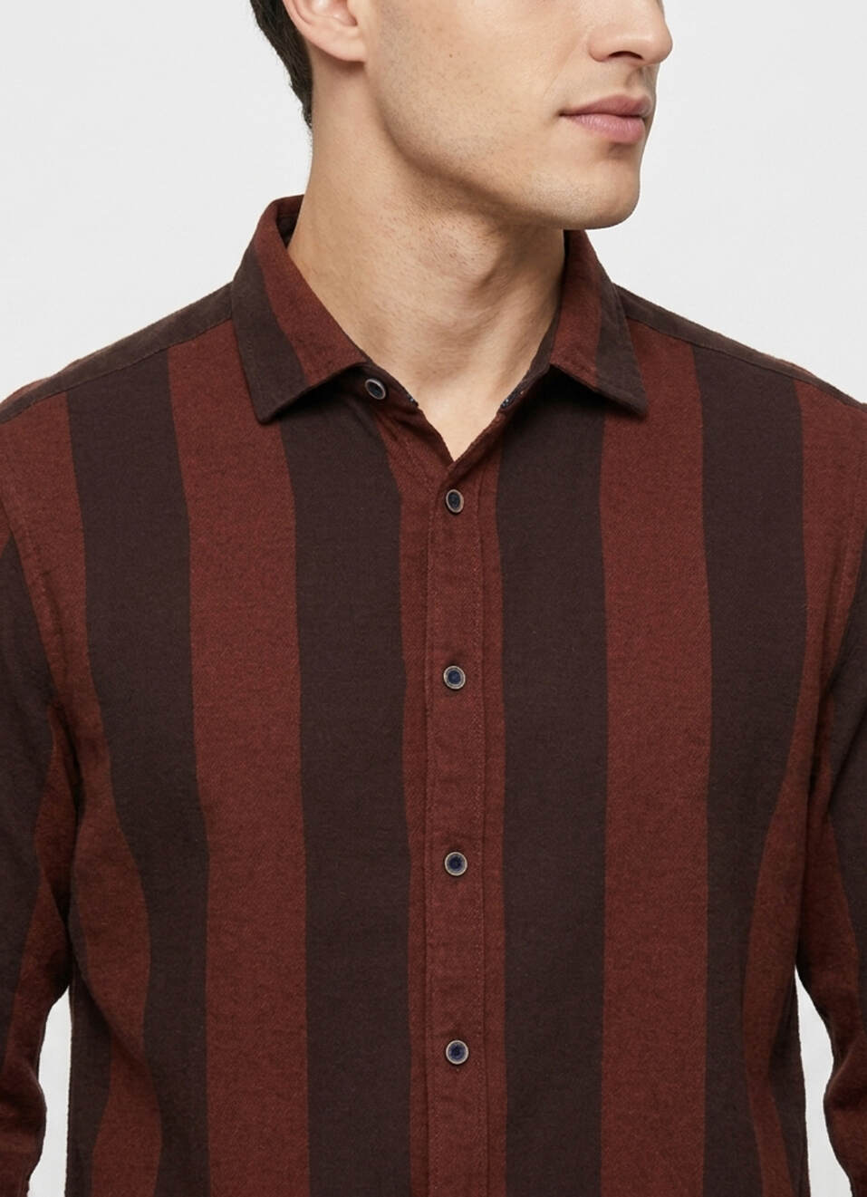 Men Wine Striped Brushed Long Sleeve Shirt, , large image number 4