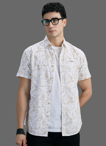 Men Beige Printed Short Sleeve Shirt