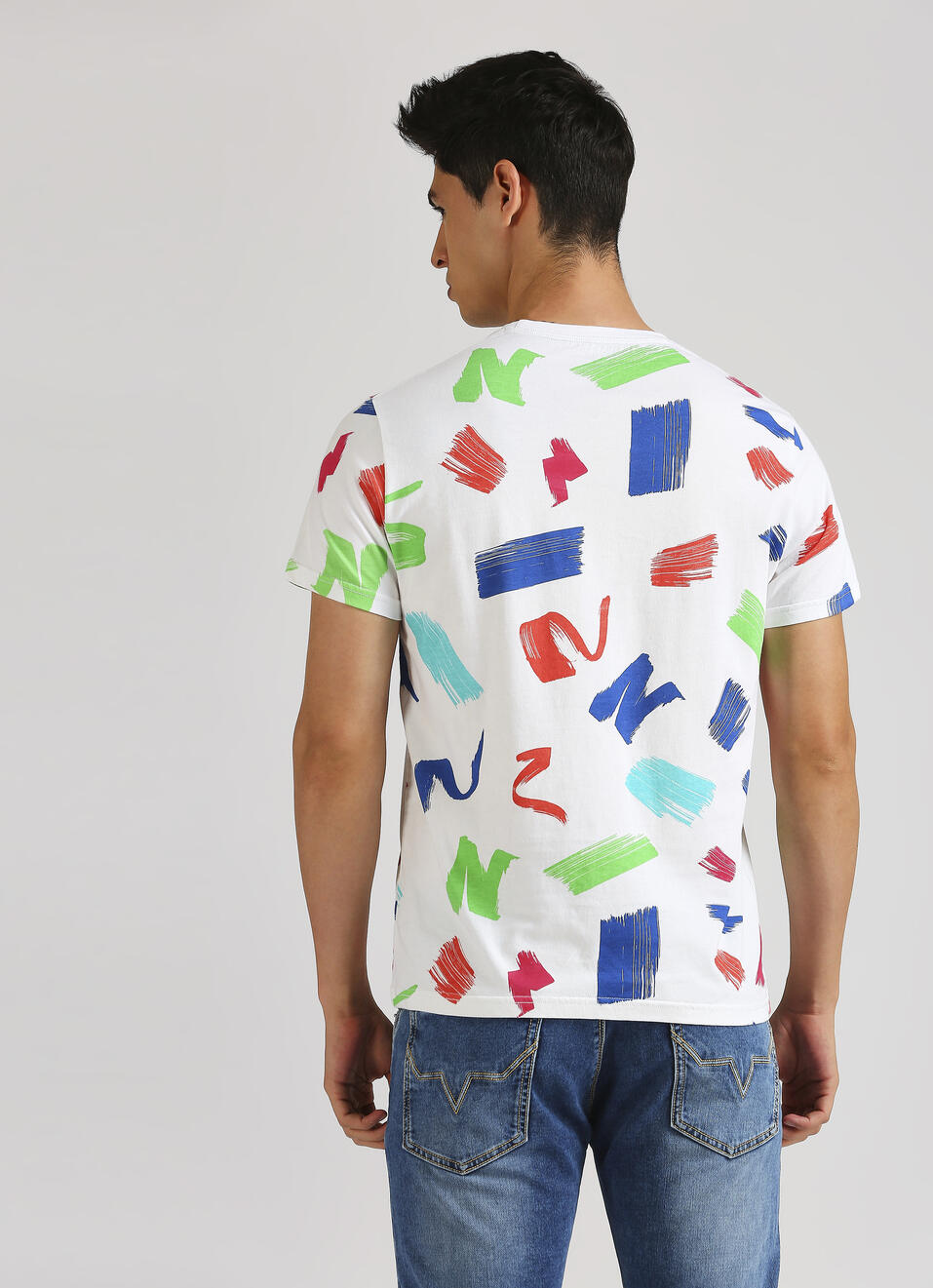 White Brush Stroke Inspired Print Trendy Short Sleeve T-shirt, , large image number 2