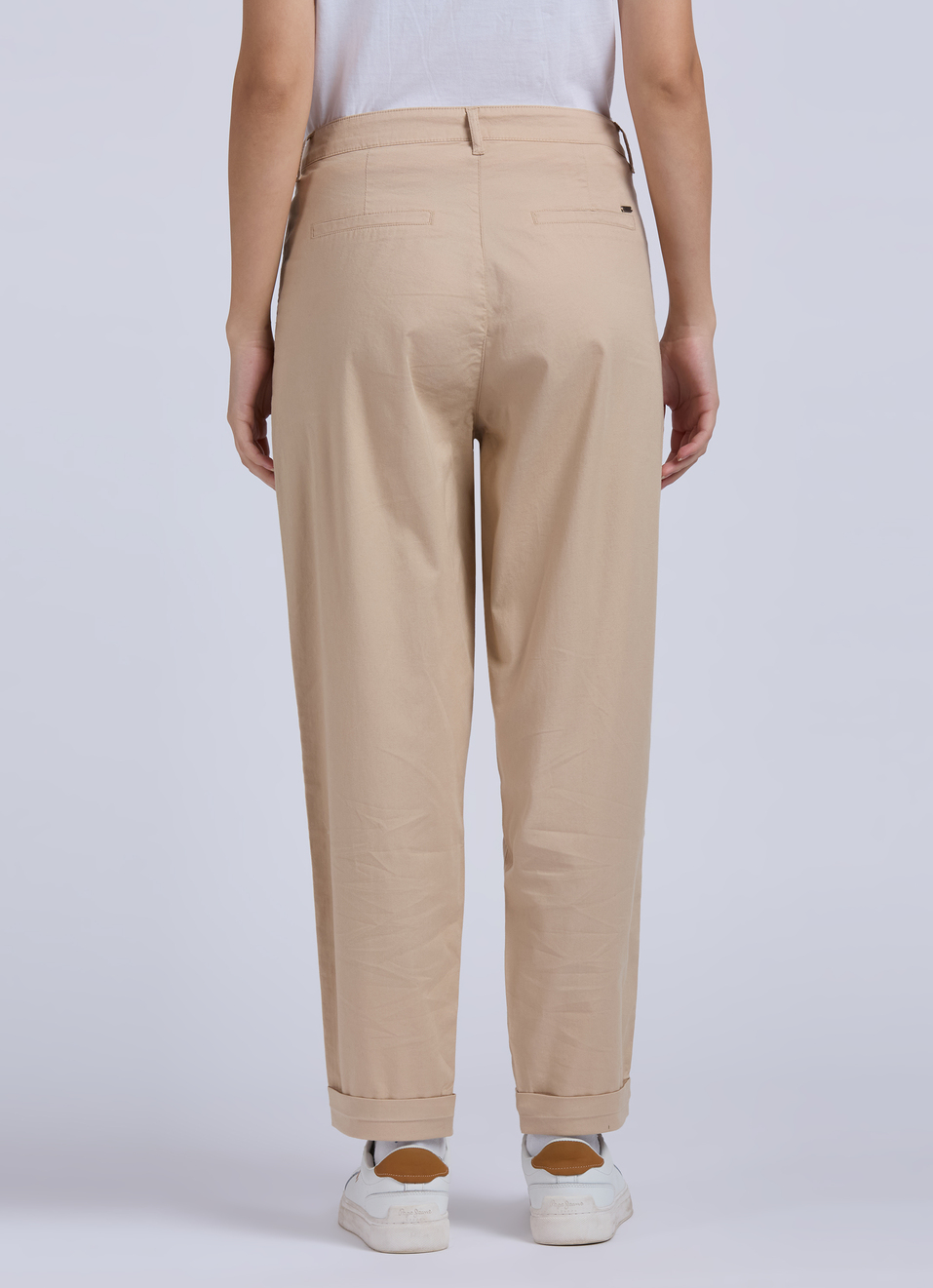 Beige Mid Waist Carrot Fit Trousers, , large image number 2
