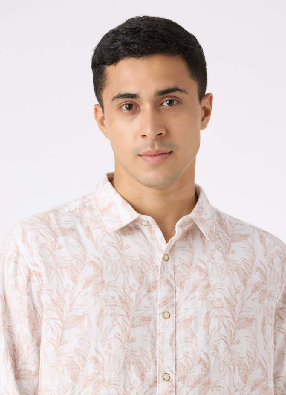 Men Peach Botanical Leaf Print Full Sleeve Shirt, , large image number 4