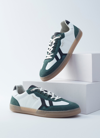 Men White Colorblock Lace Up Sneakers