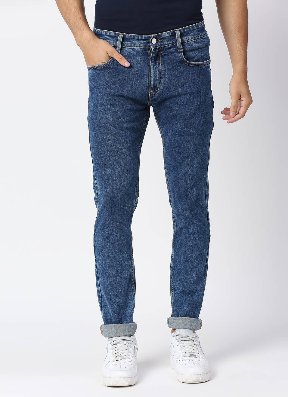 VAPOUR Mid Rise Jeans, Med Blue Denim, , large image number 0