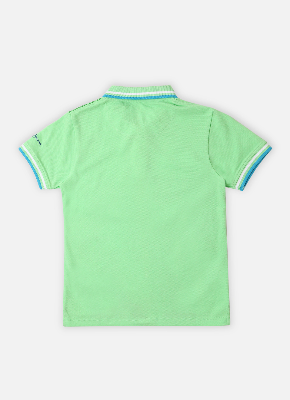 Boys Green Typographic Print Ribbed Collar Pique Polo, , large image number 1