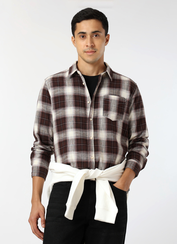 Men Brown Regular Fit Checked Casual Shirt