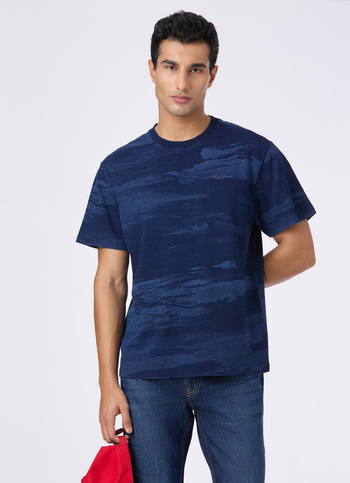 Men Blue All Over Print Relaxed Short Sleeve T-shirt