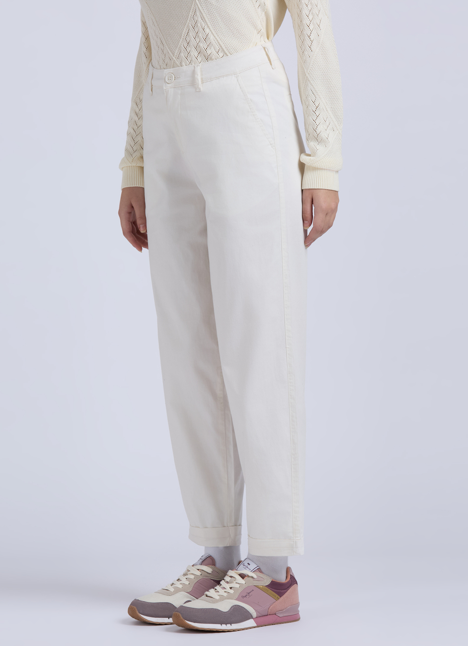 Ecru Mid Waist Carrot Fit Trousers, , large image number 3