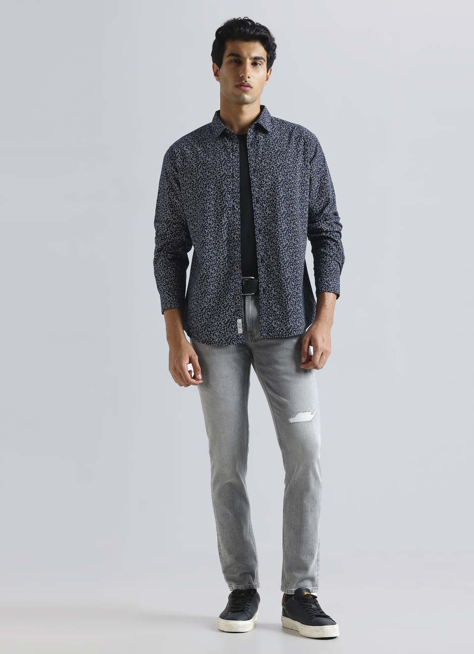 Navy Floral Full Sleeve Shirt, , large image number 5