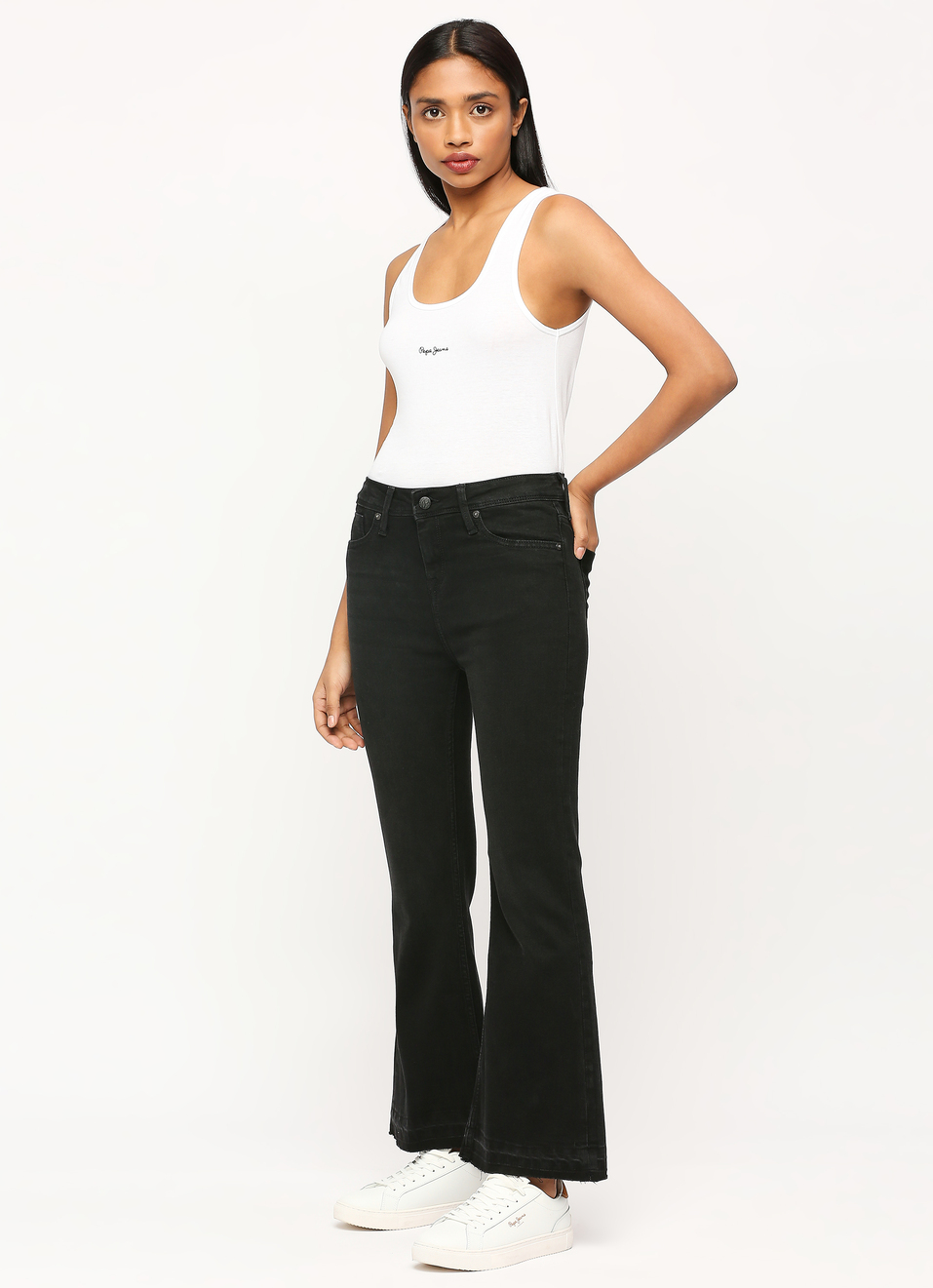 Dion Flare Black High Waist Slim Fit Jeans, , large image number 5