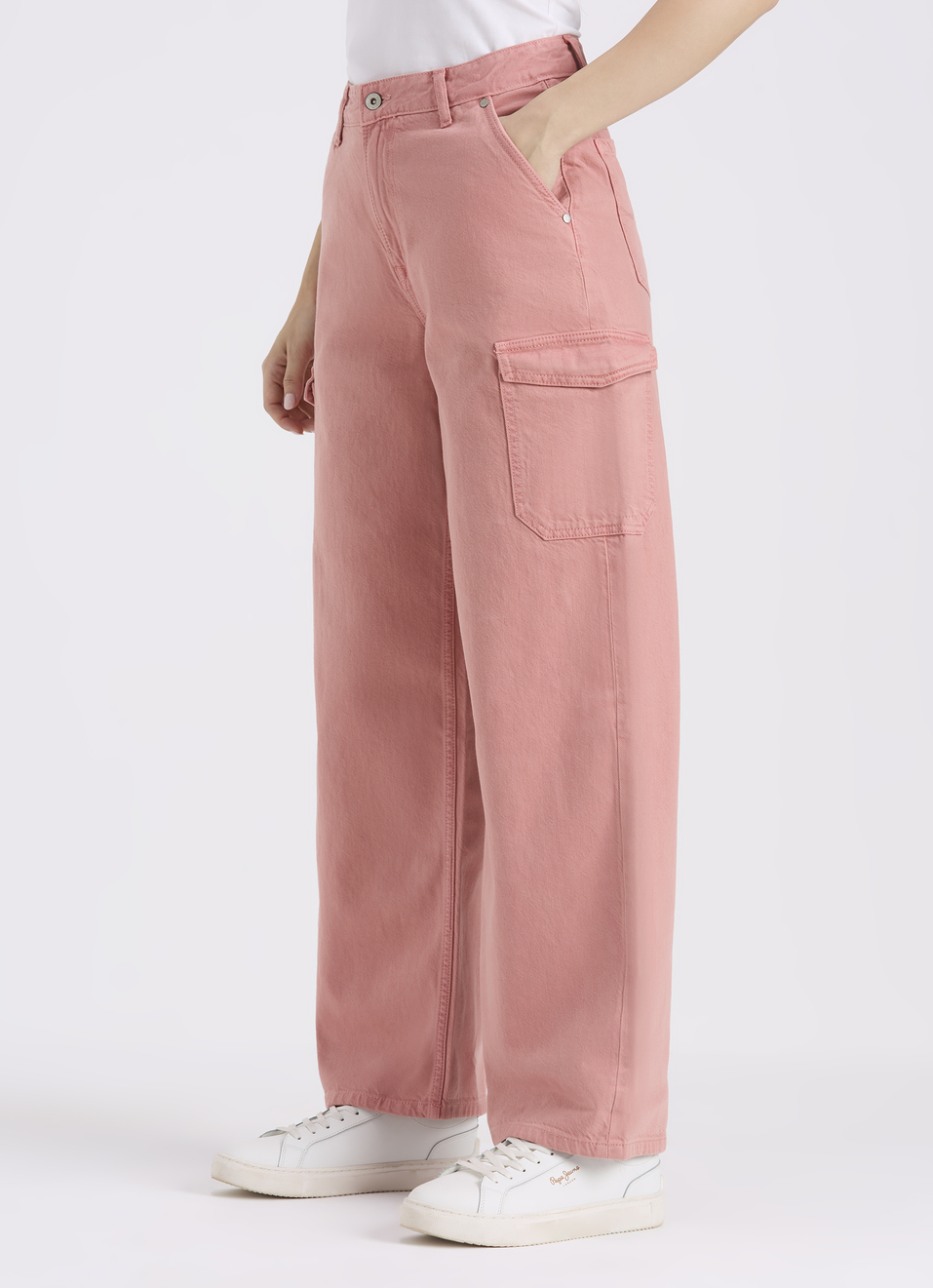 Women Pink Straight Fit High Rise Cargo Jeans , , large image number 3