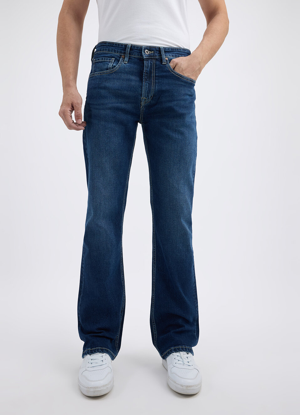Men Blue Bootcut Fit Mid Rise Jeans , , large image number 2
