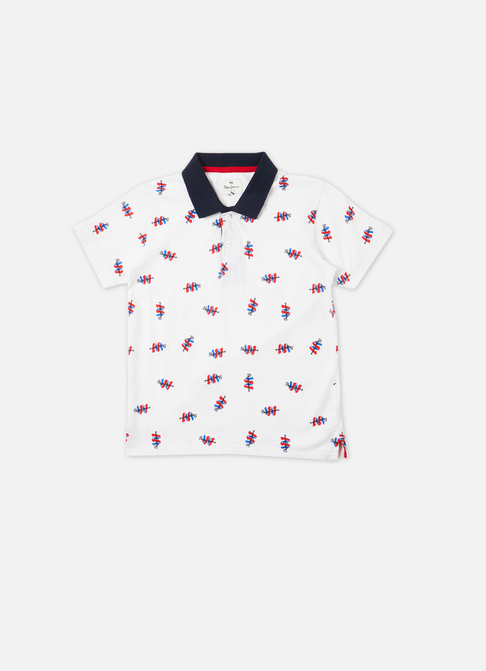 Boys White Ribbed Collar Short Sleeve Polo, , large image number 0