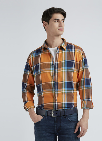 Orange Check Full Sleeve Shirt