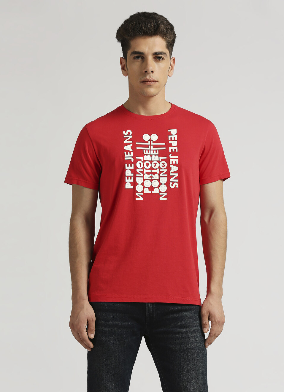 Red Sheet Transfer Print Short Sleeve T-shirt, , large image number 1