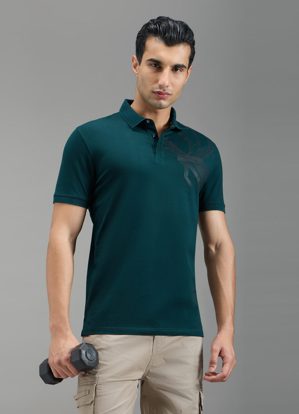 Men Teal Blue Geometric Print Polo, , large image number 1