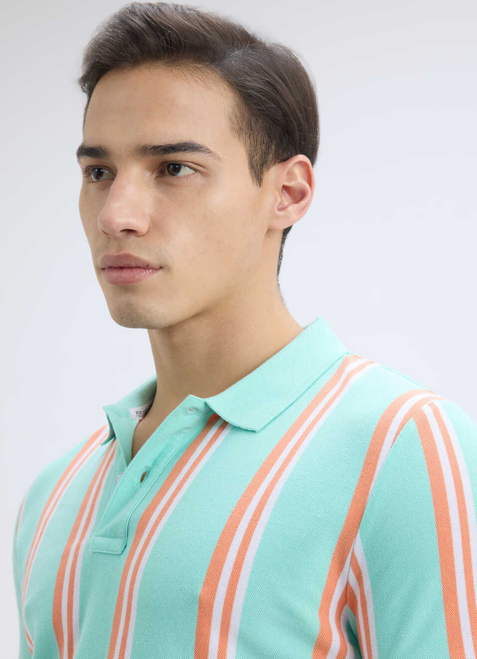 Men Green Vertical Stripe Short Sleeve Polo, , large image number 4