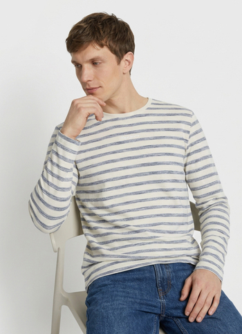 Men White Striped Long Sleeve T-shirt