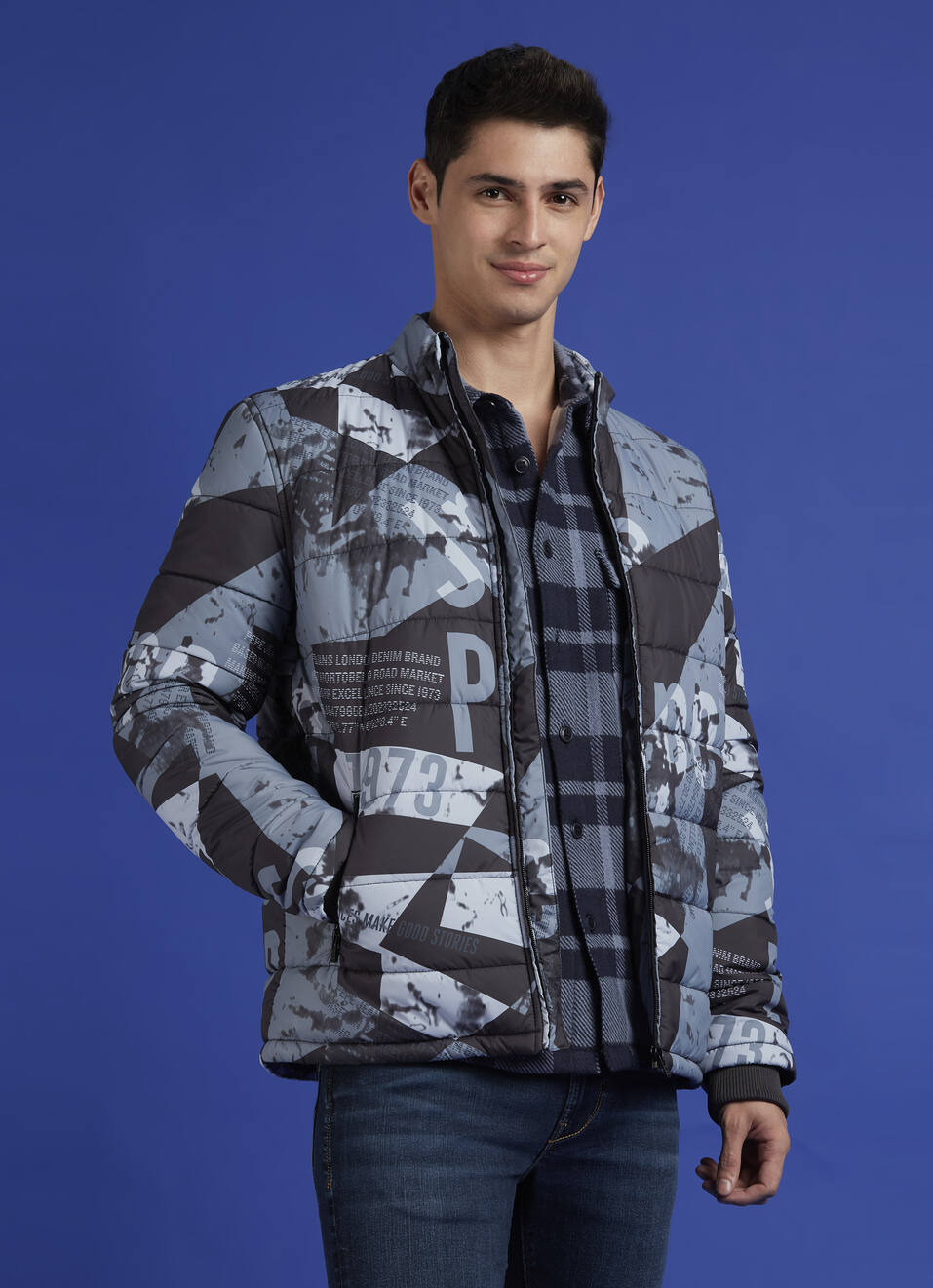 Black Abstract Print Full Sleeve Bomber Jacket, , large image number 0
